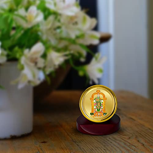 Image of DIVINITI 24K Gold Plated Meenakshi Metallic Idol for Home Decor, Pooja Room, Office Desk & Car Dashboard | Premium Religious Gift with Wooden Stand for Blessings & Positivity|5.5 x 5.0 CM