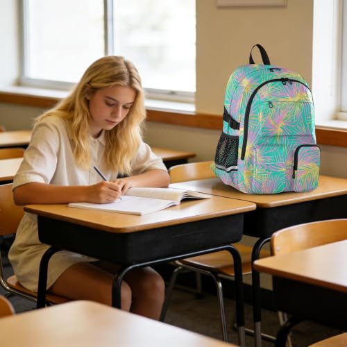 Mochila de viaje para laptop con diseño de hojas rosas y compartimento para universidad y trabajo 6