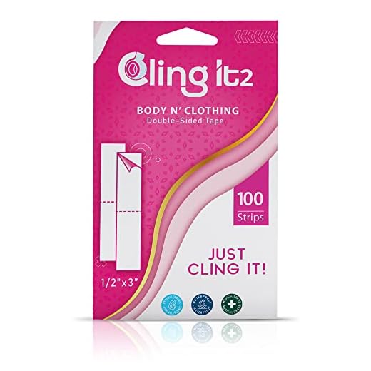 CLING IT2 Double Sided Tape for Clothes and Fashion, 100 Strips, Hypoallergenic Fabric Tape for Body and Clothing, Transparent for All Skin Tones, Medical Grade