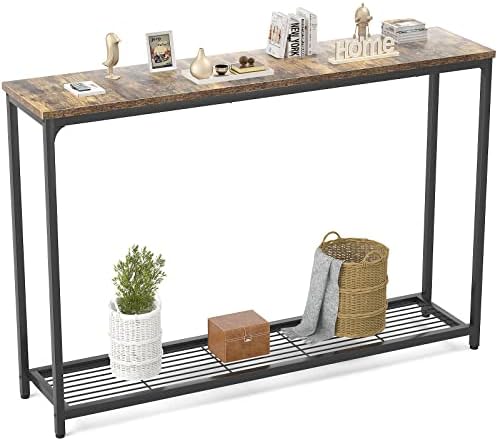 Ecoprsio 48 Inch Console Table, Long Sofa Table with Mesh Shelves, 2 Tier Entryway Table Foyer Table for Entryway, Front Hall, Hallway, Sofa, Couch, Living Room, Coffee Bar, Kitchen, Rustic Brown