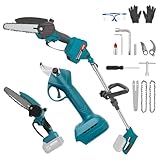 6 Pollici Motosega a Batteria Telescopica & 25 mm Forbici Potatura a Batteria, 4-in-1 Kit Motosega e Forbici Compatibile con batterie Makita da 18V, Portata Massima Fino a 4,2 m (Senza batteria)