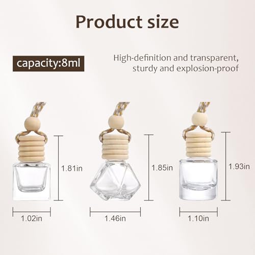Image of Hanging Car Air Freshener Diffuser, 60Pcs 8ml Empty Glass Essential Pendant Bottles, Automotive Oil Aromatherapy Fragrance Perfume jars