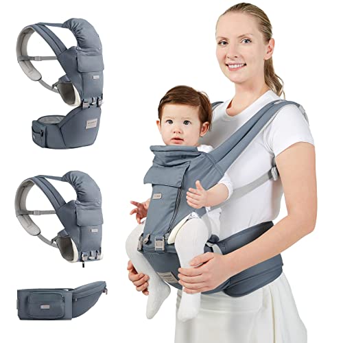 YIYUNBEBE Baby Carrier with Hip Seat Baby Holder Backpack Baby Carriers Front and Back for Carrying Gree Blue