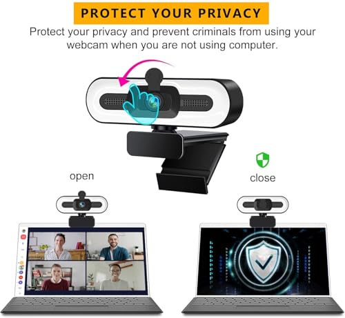 GKEAPZA Cámara web con micrófono de luz en anillo – Streaming 1080P Full HD Pro para PC, Mac, portátil, escritorio, cámara web USB con cubierta de privacidad y trípode - imagen 5