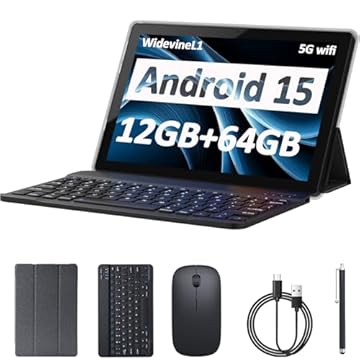 Tablet 2024 de 10,1 polegadas 2 em 1, tablet Android 11 com teclado, CPU quad-core de 1,8 GHz 4 GB + 64 GB de armazenamento, 512 GB expansível, câmera dupla de 8 MP, tablets PC com capa/mouse/caneta,