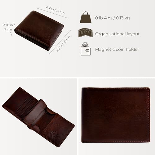 Image of Time Resistance Leather Men's Wallet - Minimalist Wallet Design with Credit Card Holder, Magnetic Coin Holder, and Cash Slots (Brown)