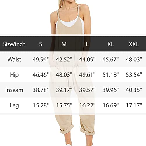 Seeluna Womens Casual Sleeveless Jumpsuits V-Neck Spaghetti Strap Wide Leg Romper Overalls Jumpsuit With Pockets(Apricot,L) #TOP5