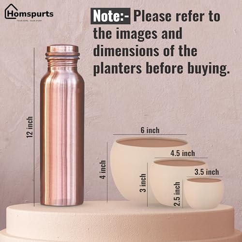 Image of Elegant Cream Matte Finished Tabletop Planters Pots for Plants Flowers, Living Room Drawing Room Balcony Office Decoration Ideas for Plants Set of 3 (Plants not Included)