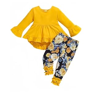 Ichigobaby Baby Girl Clothes Infant Toddler Girl Outfit Long Sleeve Shirts Top Rufffle Pants Little Girls Clothes