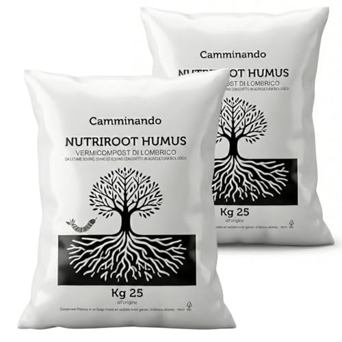 Camminando Farm - NutriRoot Humus di Lombrico Naturale | Concime Organico Biologico da Letame Maturo | Fertilizzante per Orto, Giardino e Piante in 2 Sacchi da 25kg | Prodotto Italiano