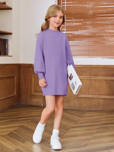 Haloumoning Girls Oversized Sweater Dress Kids Fall Long Lantern Sleeve Ribbed Knit Pullover Dresses3