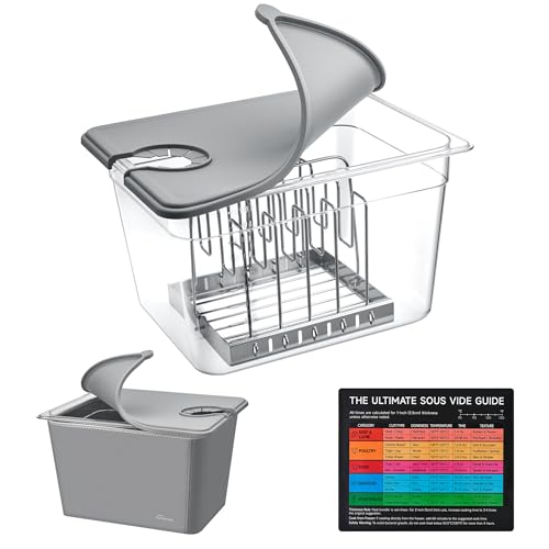 Image of HOMENOTE Sous Vide Container with Collapsible Silicone Lid, 12 Qt Kit | BPA-free kit with rack, sleeve and magnetic time-temperature guide for the fridge; fits Anova and most sous vide cookers.