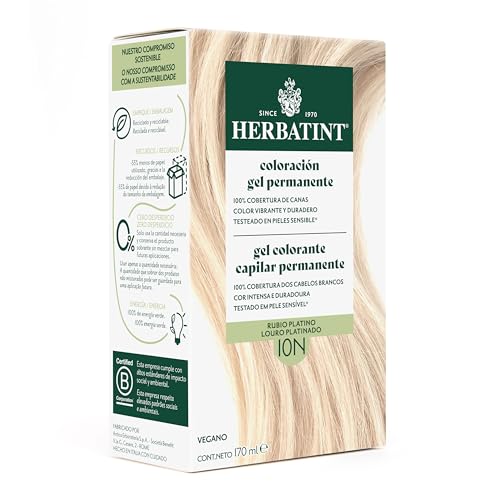 Herbatint Coloración Capilar en Gel 10N Rubio Platino - 170 ml | Sin Amoníaco, Cobertura Óptima de Canas | con 8 Extractos Orgánicos, Ideal para Pieles Sensibles