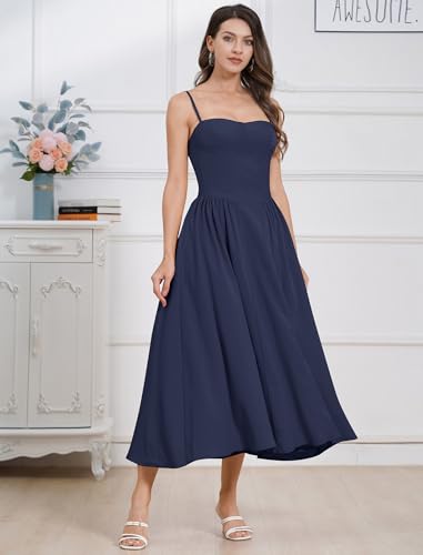 Image of ABEHIK Women Floral Corset Dress Boho Spaghetti Strap Lace Up Casual Midi Dresses with Pockets Low Cut Flowy Bustier Sundress
