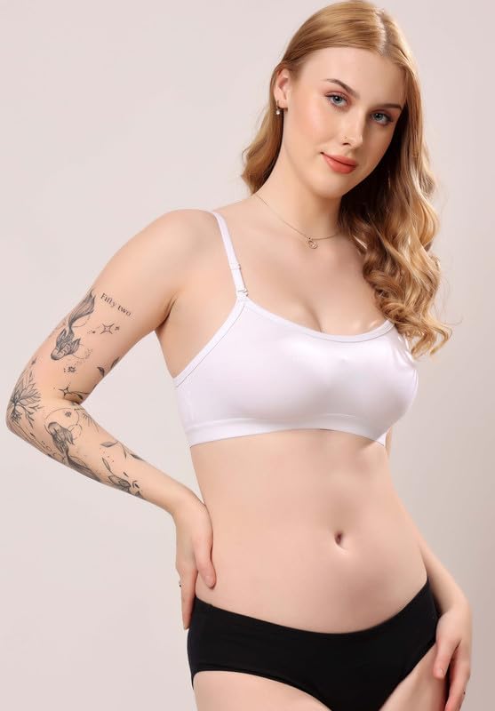 Image of London Hills Women's Cotton Sports Bra for Women Solid Bra Wireless & Non Padded Full Coverage Soft Hold Straps Super Combed Cotton Elastane Stretch Full Coverage Slip-On Active Bra