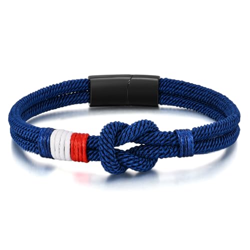 Infinity Nautical Love Knot Rope Bracelet for Men - American Flag Braided Rope Bracelets with Stainless Steel Clasp Friendship Forever String Paracord Bracelet Minimalist SurferJewelry Gifts for Men