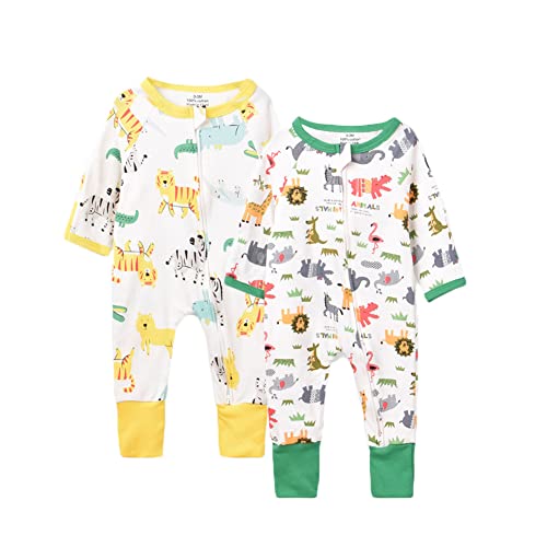 Beivslley Infant Baby Boys Girls 2-Way Zip Front Cartoon Print Jumpsuit Romper Toddler Footless Long Sleeve One Piece Outfits,Lion+Tiger,3-6M #TOP25