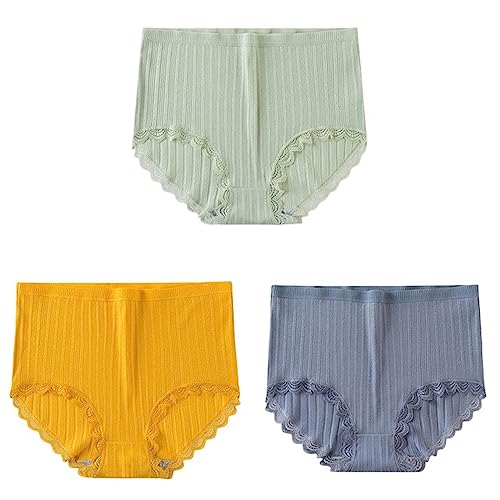 Culottes en coton taille haute pour femmes avec dentelle élégante - Lot de 3 pièces XXL Style12