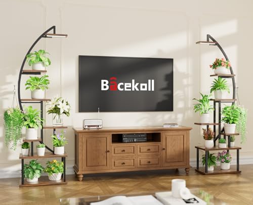 Plant Stand Indoor with Grow Lights: Large Plant Shelf for Multiple Plants, 2 Pack Plant Shelves 7 Tiered, Lighted Corner Flower Stands Half Moon, Black Plant Holders Indoor Tall for Living Room Patio