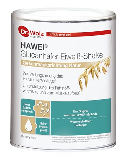 Dr. Wolz HAWEI® Glucanhafer-Eiweiß-Shake 422g – Kombination aus hochwertigem Eiweiß mit Beta-Glucan-Hafer aus Skandinavien – das Original nach der HAWEI®-Methode – Geschmacksrichtung Natur