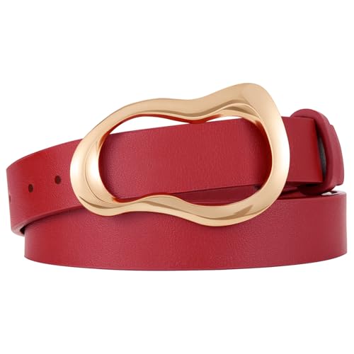 XZQTIVE Leather Belts for Women Casual Fashion Waist Belt for Jeans Pants Dresses with Unique Liquid Shapes Gold Buckle