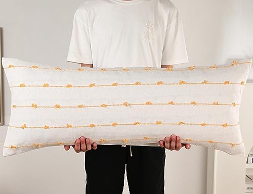JoraLion 14x36 Inch Scalloped Lumbar Pillow Cover - Khaki Gingham Buffalo Check Farmhouse Style