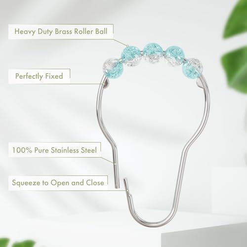Image of Amazer Shower Curtain Rings, Decorative Shower Curtain Hooks, Shower Curtain Hooks, Rustproof Stainless Steel Shower Hooks for Bathroom Shower Curtain-Set of 12, Ice Blu