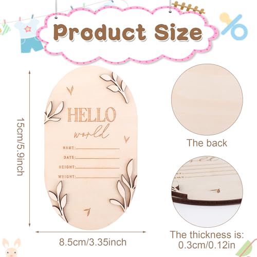 Image of Baby Announcement Sign for Newborn, 5.9 Inch Hello World Wooden Newborn Sign Boys Girls Birth Announcement Board Welcome Name Plaques for New Baby Photo Prop Nursery Hospital