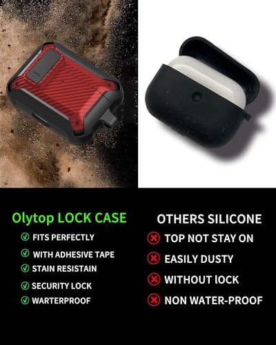 Image of Olytop for Airpods Pro 3 Case with Lock Clip, Rugged Apple Airpods Pro 3rd Generation Cover 2025 Men Women, Armor Shockproof iPod Pro3 Gen Protective Hard Shell with Carabiner&Cleaner kit,CF Black /Red