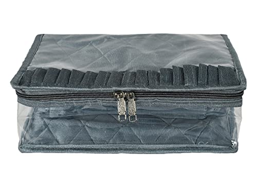Image of Kuber Industries PVC Laminated Jewellery Organizer|Jewellery Storage Pouch With 13 Transparent Pouches For Home & Traveling (Gray)