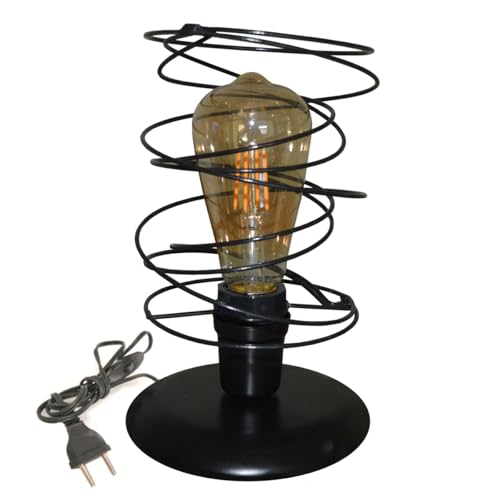 Abajur Luminaria De Mesa Moderno Com Aramado Retro Modelo Mola Espiral Bivolt 110v/220v - 22cm de altura (Preto)