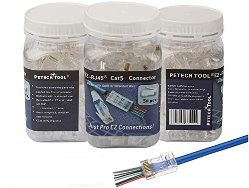 RJ45 CAT5 CAT5e Connector 50-Pack - End Pass Through Ethernet 8P8C GoldPlated Modular Plug