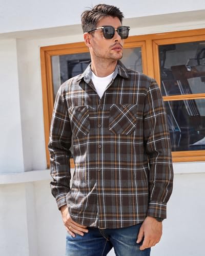 Image of WARHORSEE Flannel Shirt for Men Long Sleeve Button Down Plaid Shirts | Soft Cotton Blend for Multi-season Wear, Lightweight yet Warm, Dual buttoned storage pockets, Machine Washable Easy Care