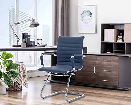 Cimota Waiting Room Chairs Leather Office Guest Chair Mid Back Reception Chairs With Sled Base For Meeting/Patient/Conference Room, Navy Set Of 8 #TOP1