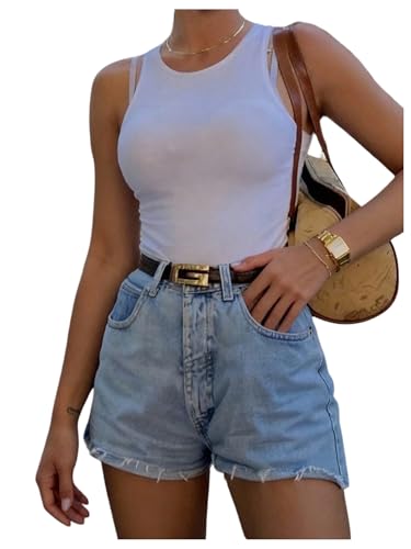 GORGLITTER Women's Western Denim Jean Shorts High Waisted Raw Hem Straight Leg Shorts Shorts Bottoms with Pockets Light Wash Large