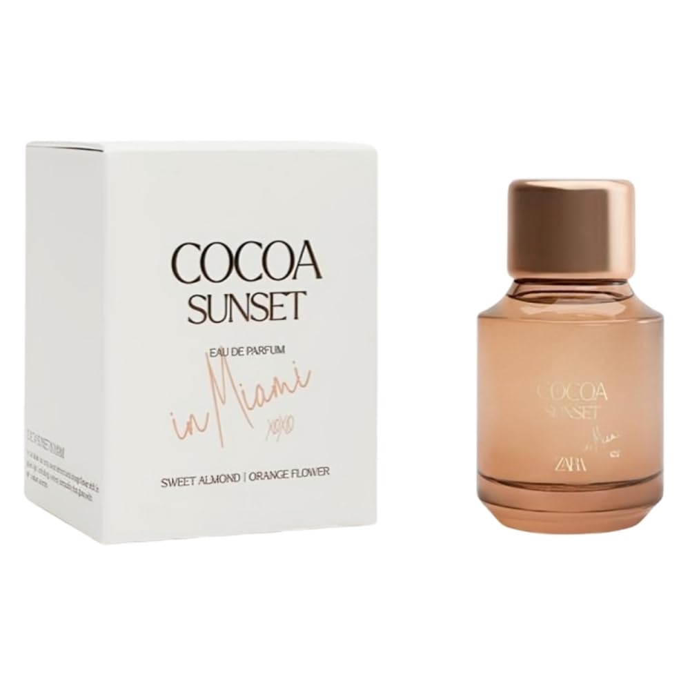 Zara Cocoa Sunset in Miami Eau de Parfum for Women, Amber Floral Fragrance with Sweet Almond, Orange Blossom and Sandalwood Notes, Warm Sophisticated Perfume Spray, 100ml (3.4 fl. oz.)