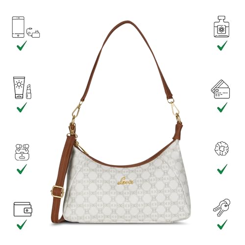 Image of Lavie Women's Monogram Leona 2-Compartment Hobo Bag | Hobo Handbag for Work | Ladies Purse | Stylish Shoulder Bag | Gift For Women