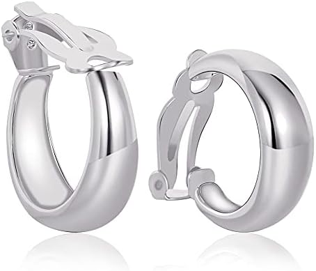 FAMARINE Silver Hoop Clip on Earrings for Women Fashion Hoops Clip Earrings No Piercing Earrings for Girls