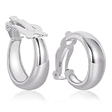 FAMARINE Silver Hoop Clip on Earrings for Women Fashion Hoops Clip Earrings No Piercing Earrings for