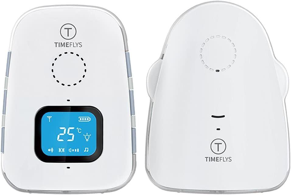 TimeFlys Audio Baby Monitor Crown Talk Back Intercom Long Range up to 1000 feet Vibration LCD Display Temperature Monitoring and Warning Lullabies Night Light