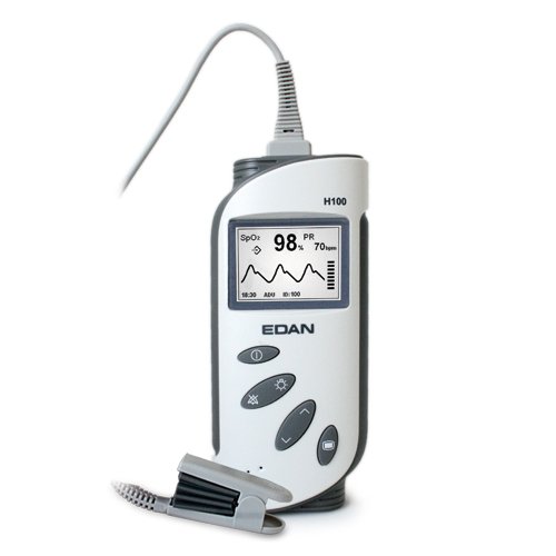 Edan H100B Pulsoximeter mit Silikonschutzhülle, Transporttasche und Fingersensor