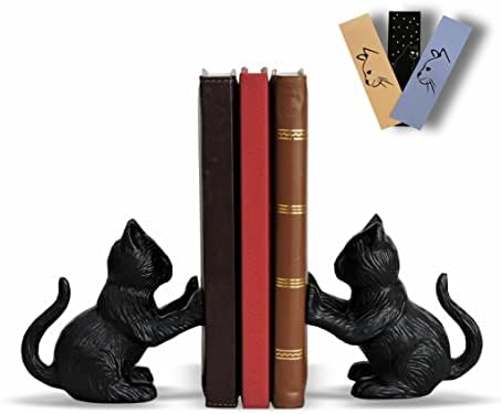 Hampstead - Cat Decorative Bookend, Heavy Duty Cast Iron, Vintage Shelf Decor, Antique Black, Cat bookends