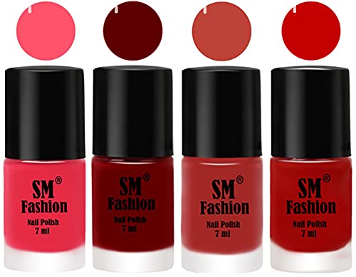 Image of Nail Polish Combo Set (Pack of 4) Quick Dry Gel Finish Nail Paint | Dark Pink,Dark Red,Dark Nude,Orange | 7 ml Each