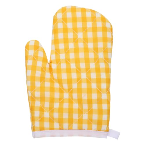 DEARMAMY Children Microwave Gloves Kids Oven Mitts Anti- Scald Oven Gloves Kitchen Gloves for Children Play Kitchen Microwave Oven Yellow Checkered Girl Oven Gloves