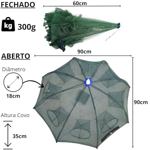 Kit 2 Rede Armadilha Pesca Covo 8 Bocas Peixe Pequeno Lambari Siri Camarão Tilápia Retrátil
