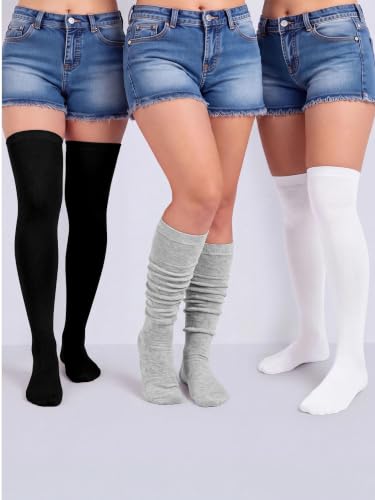 Image of Apoway 6 Pairs Plus Size Thigh High Socks Warm Thigh High Stockings Over the Knee Socks for Women, L-XXL