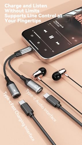 DUDAO-L13C-USB-C-Splitter-Dual-USB-C-Headphone-and-Charger-Adapter2-in-1-Type-C-Audio-with-PD-Fast-Charging-Support-Call-Music-for-iPhone-1615S24S23-OppoVivoOneplus-All-Type-C-Devices