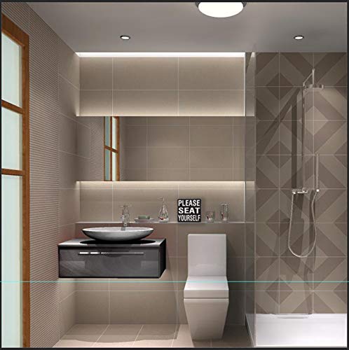 Yankario Farmhouse Funny Bathroom Signs Decor, Classic Wooden Box Sign 6" Square, Black/White Please Seat Yourself #TOP5