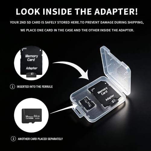 image for Generic 64GB 2-Pack MicroSDXC Cards A1 U3 V30 SD Adapter USB Reader Hi
