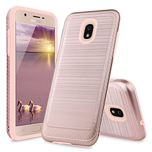 TJS Phone Case Compatible with Samsung Galaxy J7 2018/J7 Refine/J7 Star/J7 Eon/J7 TOP/J7 Aero/J7 Crown/J7 Aura/J7 V 2nd Gen, Metallic Brush Finish Inner Layer Protector Cover (Rose Gold)